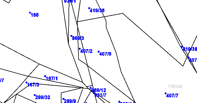 Parcela st. 407/9 v KÚ Střítež u Jihlavy, Katastrální mapa