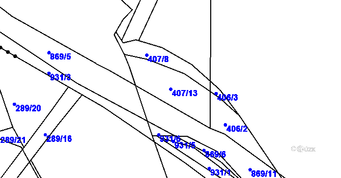 Parcela st. 407/13 v KÚ Střítež u Jihlavy, Katastrální mapa