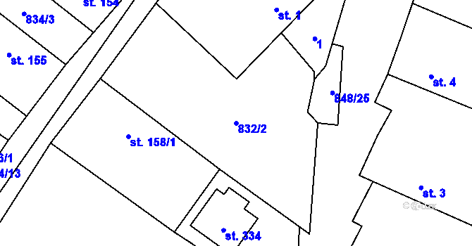 Parcela st. 832/2 v KÚ Střítež u Jihlavy, Katastrální mapa