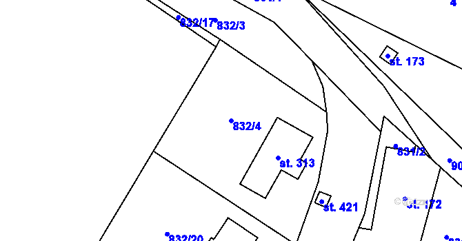 Parcela st. 832/4 v KÚ Střítež u Jihlavy, Katastrální mapa