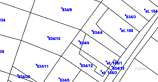 Parcela st. 834/5 v KÚ Střítež u Jihlavy, Katastrální mapa