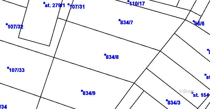 Parcela st. 834/8 v KÚ Střítež u Jihlavy, Katastrální mapa