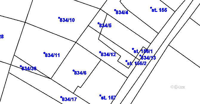 Parcela st. 834/12 v KÚ Střítež u Jihlavy, Katastrální mapa