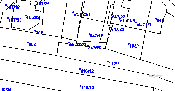 Parcela st. 847/20 v KÚ Střítež u Jihlavy, Katastrální mapa