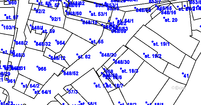 Parcela st. 848/20 v KÚ Střítež u Jihlavy, Katastrální mapa