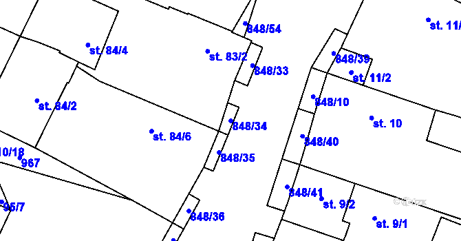 Parcela st. 848/34 v KÚ Střítež u Jihlavy, Katastrální mapa