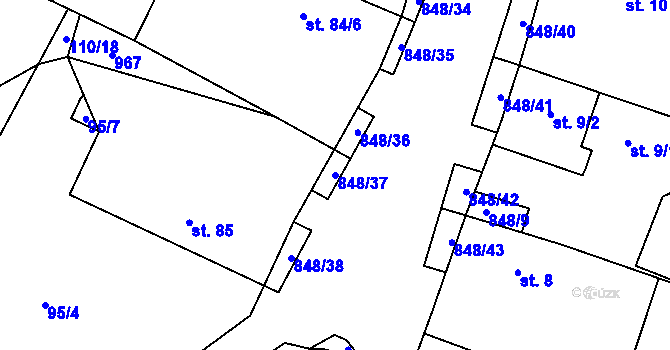 Parcela st. 848/37 v KÚ Střítež u Jihlavy, Katastrální mapa