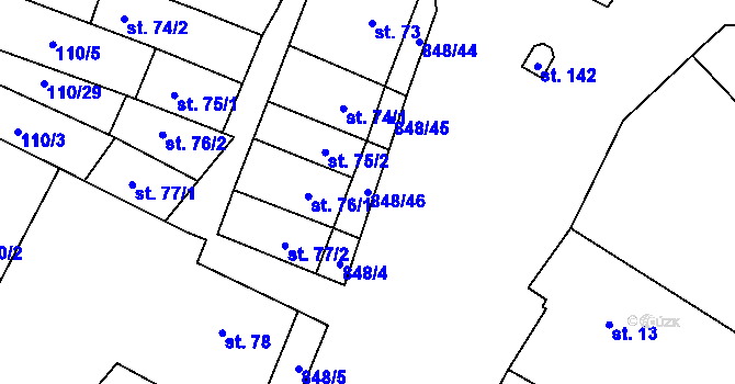 Parcela st. 848/46 v KÚ Střítež u Jihlavy, Katastrální mapa