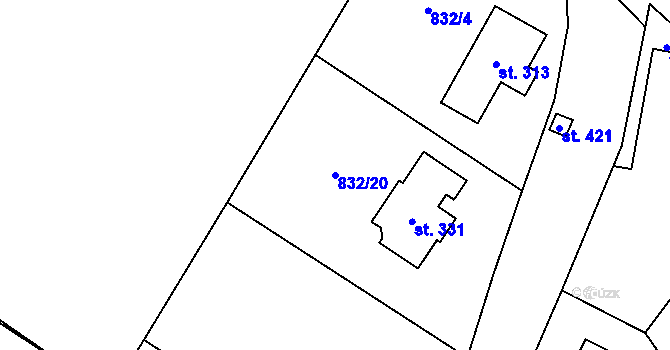 Parcela st. 832/20 v KÚ Střítež u Jihlavy, Katastrální mapa