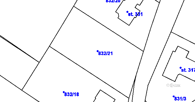 Parcela st. 832/21 v KÚ Střítež u Jihlavy, Katastrální mapa