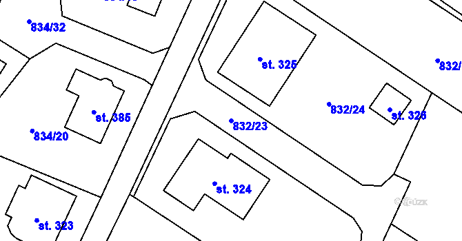 Parcela st. 832/23 v KÚ Střítež u Jihlavy, Katastrální mapa