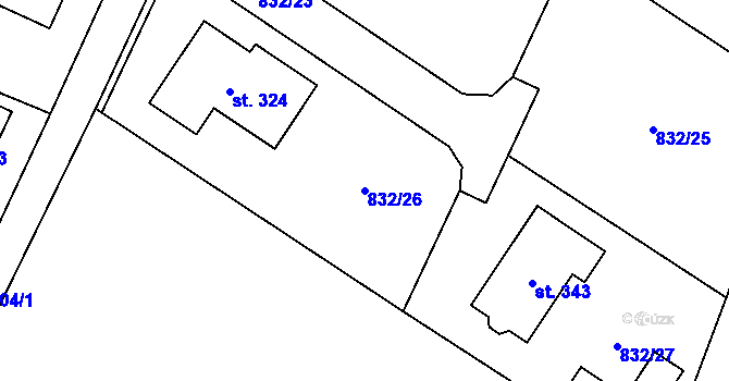 Parcela st. 832/26 v KÚ Střítež u Jihlavy, Katastrální mapa