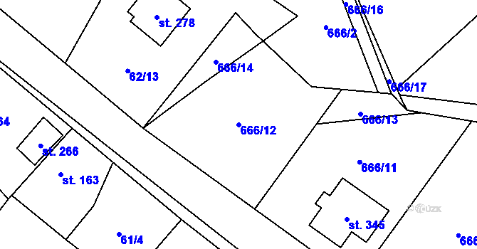 Parcela st. 666/12 v KÚ Střítež u Jihlavy, Katastrální mapa