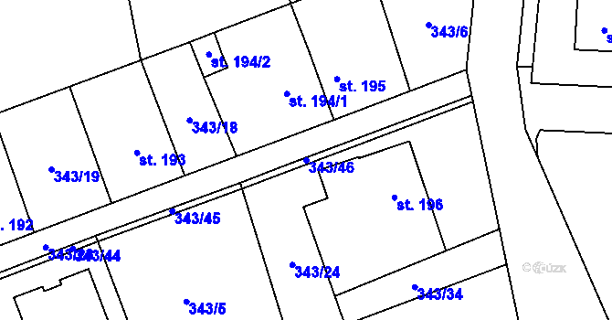 Parcela st. 343/46 v KÚ Střítež u Jihlavy, Katastrální mapa