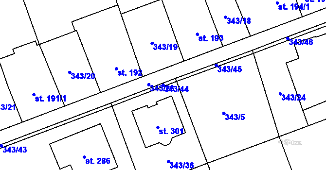Parcela st. 343/44 v KÚ Střítež u Jihlavy, Katastrální mapa