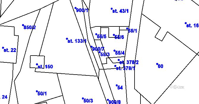 Parcela st. 55/3 v KÚ Střítež u Jihlavy, Katastrální mapa
