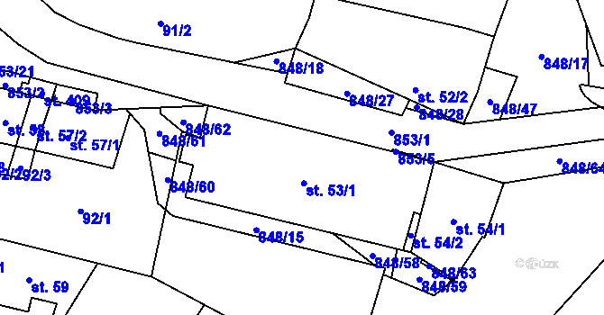 Parcela st. 53/3 v KÚ Střítež u Jihlavy, Katastrální mapa