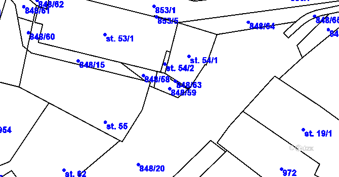 Parcela st. 848/59 v KÚ Střítež u Jihlavy, Katastrální mapa