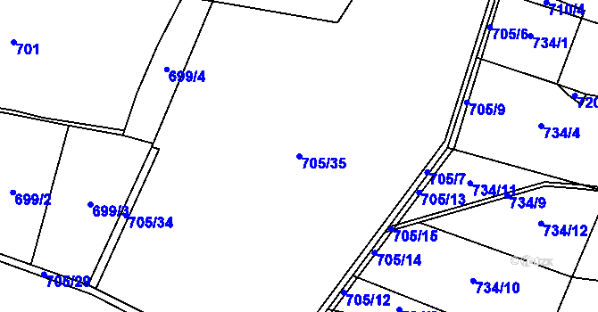 Parcela st. 705/35 v KÚ Střítež u Jihlavy, Katastrální mapa