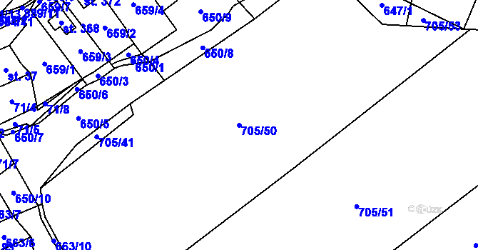 Parcela st. 705/50 v KÚ Střítež u Jihlavy, Katastrální mapa