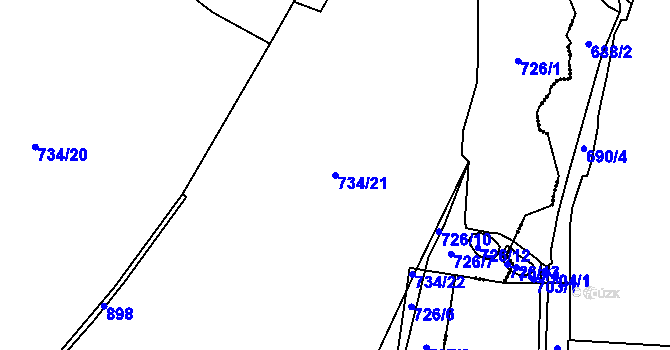 Parcela st. 734/21 v KÚ Střítež u Jihlavy, Katastrální mapa