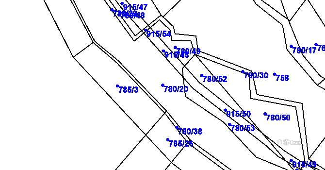 Parcela st. 780/20 v KÚ Střítež u Jihlavy, Katastrální mapa