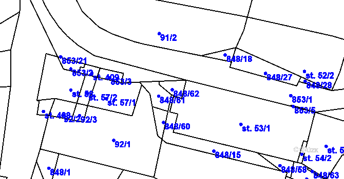 Parcela st. 848/62 v KÚ Střítež u Jihlavy, Katastrální mapa