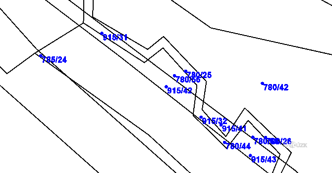 Parcela st. 915/42 v KÚ Střítež u Jihlavy, Katastrální mapa