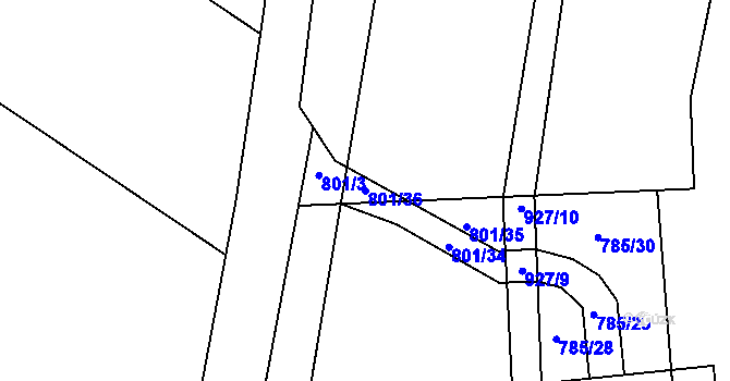 Parcela st. 801/36 v KÚ Střítež u Jihlavy, Katastrální mapa