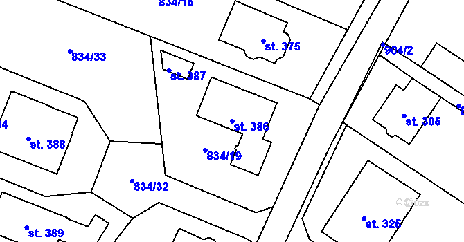 Parcela st. 386 v KÚ Střítež u Jihlavy, Katastrální mapa