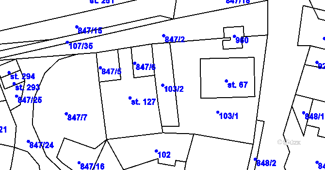 Parcela st. 103/2 v KÚ Střítež u Jihlavy, Katastrální mapa