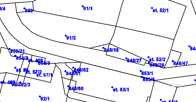 Parcela st. 848/67 v KÚ Střítež u Jihlavy, Katastrální mapa