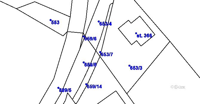 Parcela st. 653/7 v KÚ Střítež u Jihlavy, Katastrální mapa