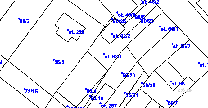 Parcela st. 92/1 v KÚ Střítež u Třebíče, Katastrální mapa