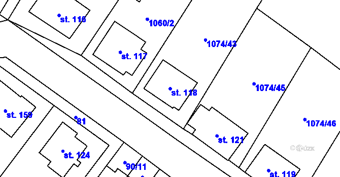 Parcela st. 118 v KÚ Střítež u Třebíče, Katastrální mapa