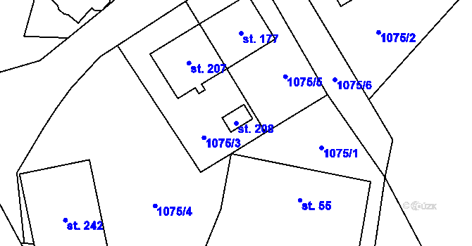 Parcela st. 208 v KÚ Střítež u Třebíče, Katastrální mapa