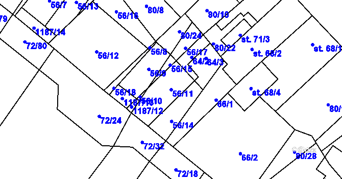 Parcela st. 56/11 v KÚ Střítež u Třebíče, Katastrální mapa
