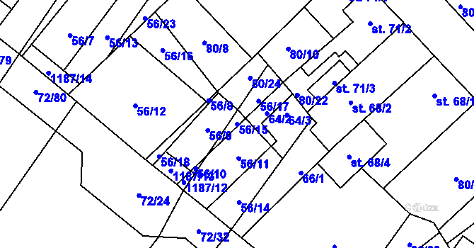 Parcela st. 56/15 v KÚ Střítež u Třebíče, Katastrální mapa