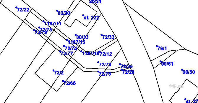 Parcela st. 72/12 v KÚ Střítež u Třebíče, Katastrální mapa