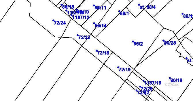 Parcela st. 72/18 v KÚ Střítež u Třebíče, Katastrální mapa