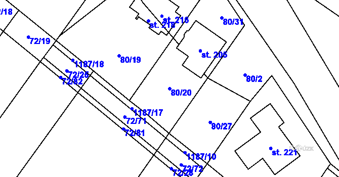 Parcela st. 80/20 v KÚ Střítež u Třebíče, Katastrální mapa