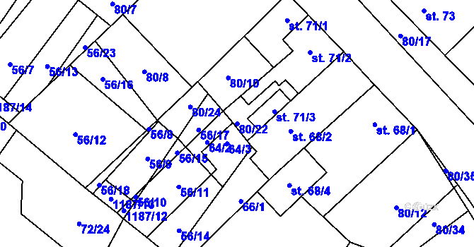 Parcela st. 80/22 v KÚ Střítež u Třebíče, Katastrální mapa