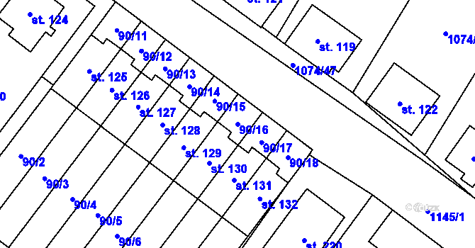 Parcela st. 90/16 v KÚ Střítež u Třebíče, Katastrální mapa