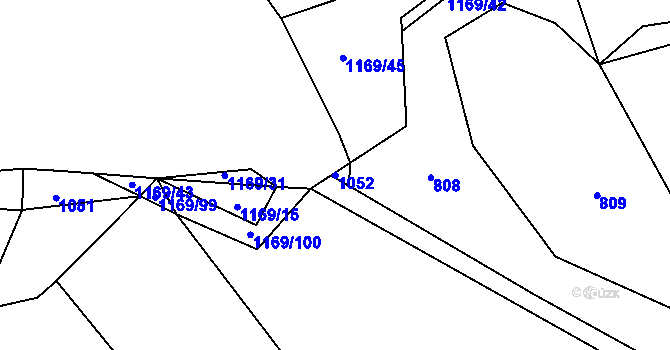 Parcela st. 1052 v KÚ Střítež u Třebíče, Katastrální mapa