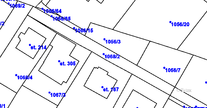 Parcela st. 1068/2 v KÚ Střítež u Třebíče, Katastrální mapa