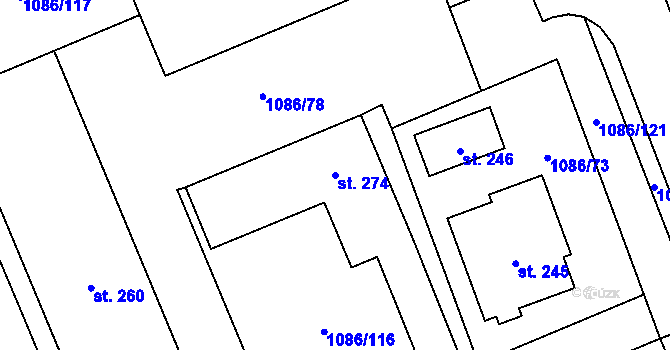 Parcela st. 274 v KÚ Střítež u Třebíče, Katastrální mapa