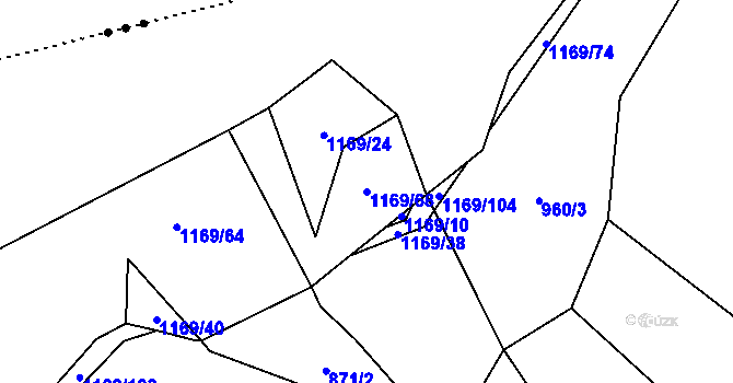 Parcela st. 1169/68 v KÚ Střítež u Třebíče, Katastrální mapa