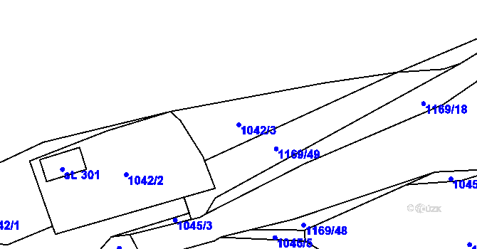 Parcela st. 1042/3 v KÚ Střítež u Třebíče, Katastrální mapa