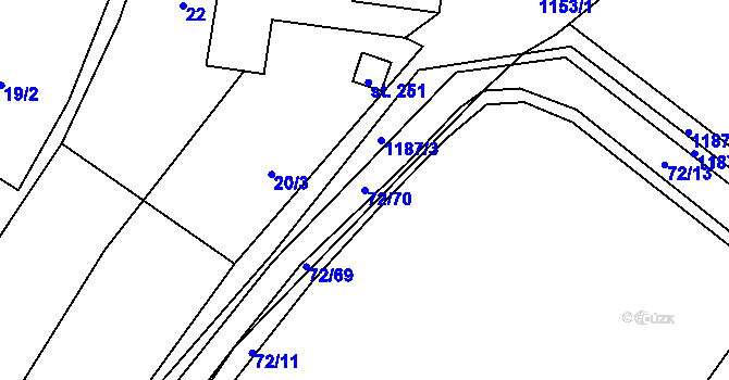 Parcela st. 72/70 v KÚ Střítež u Třebíče, Katastrální mapa