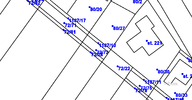 Parcela st. 72/72 v KÚ Střítež u Třebíče, Katastrální mapa